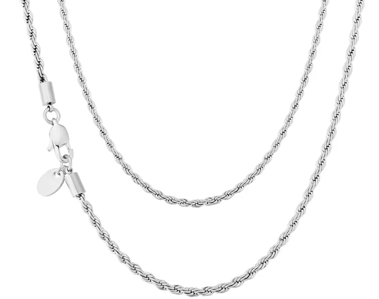 Silberne Rope Chain Halskette, gedrehtes Seilkettendesign